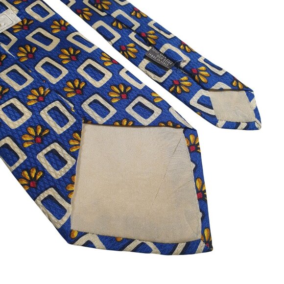 Vintage Mid Century Blue Silk Tie Retro Geometric Floral Pattern Design Mr Sid - Picture 5 of 5